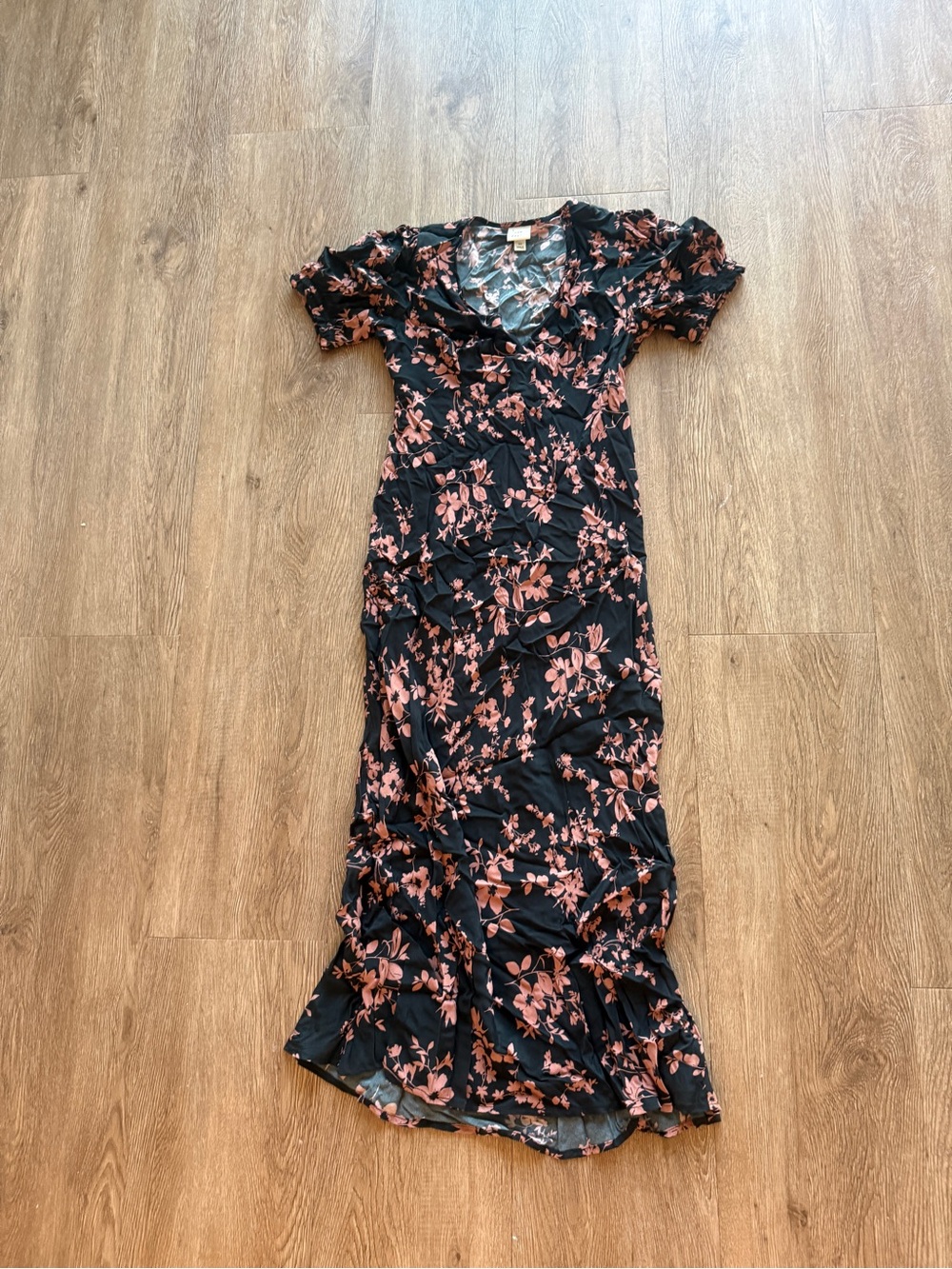 a new day Black Floral Midi Dress with Pink Botanical Print
